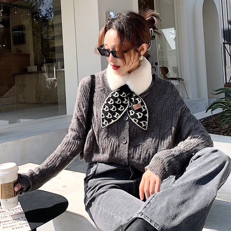 

New Fashion Soft Women Faux Rabbit Fur Collar Scarf Plush Collar Neck Warmer Winter Foulard Femme Skinny Silk Shawl Wrap