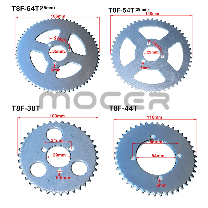 Motorcycle T8F 38T 44T 54T 64T 74T tooth 29/35/54MM Rear Sprocket Mini Moto ATV Quad Dirt Pit Pocket Bike Cross 47cc 49cc Parts