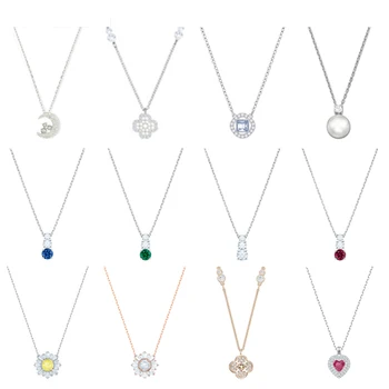 

High Quality SWA XL012 1:1 Original Necklace Jewelry Necklace Imitation Gemstone Simple Silver Moon Heart Shape Sun Flower Shape