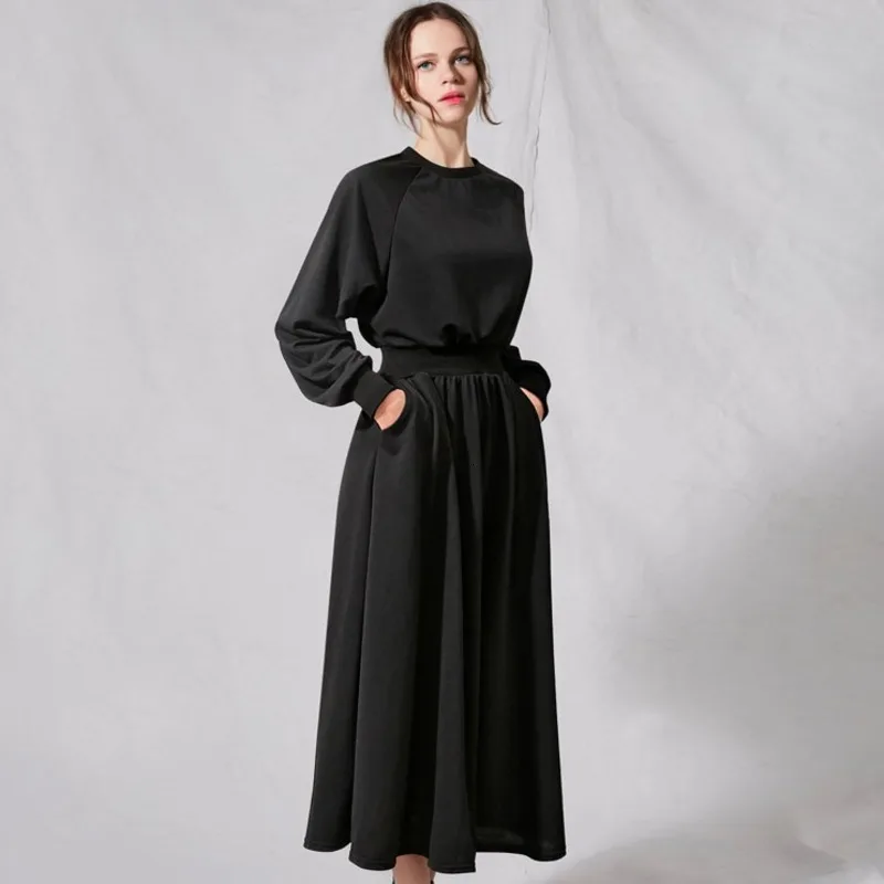 

[EWQ] 2020 Autumn Winter Round Collar Long Sleeve Solid Knitting Pullovers Vintage Dress Women Fashion Tide AK11902