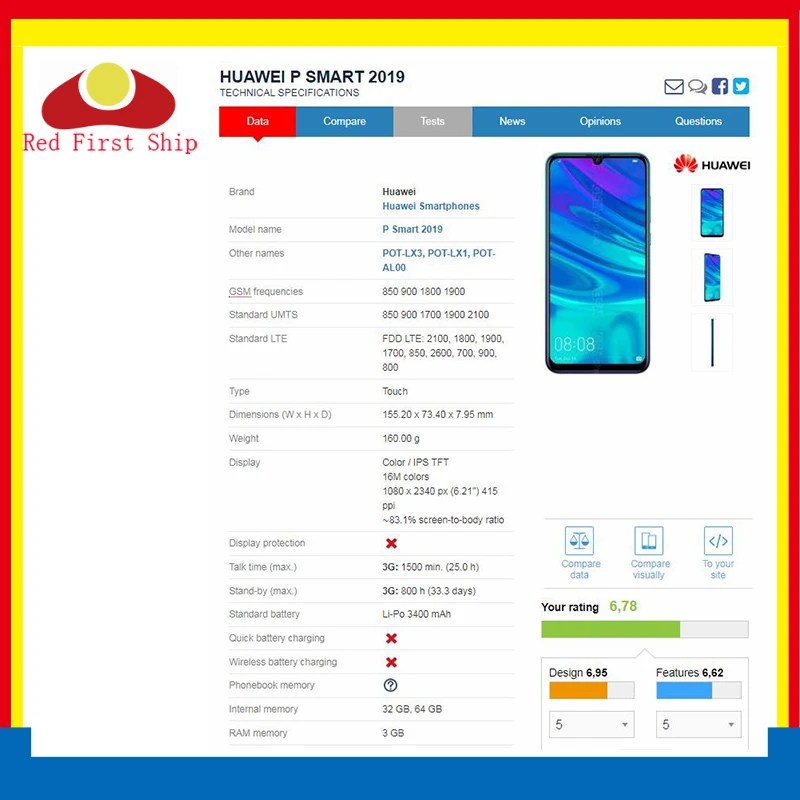 10Pcs/lot For Huawei Honor 10 Lite LCD P Smart 2019 LCD Display Touch Screen Digitizer Assembly With Frame Enjoy 9S LCD Complete