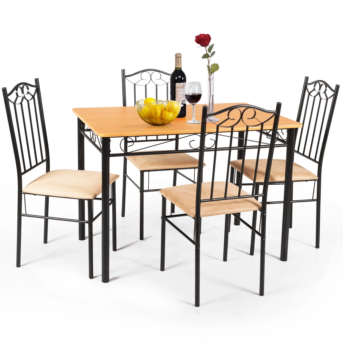 5 Pc Dining Set Wood Metal Table And 4 Chairs Kitchen Breakfast Furniture New Dining Room Sets Aliexpress