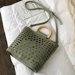 Открытая пляжная сумка для женщин 2019 известный бренд Дамская деревянная ручка Сумка-тоут Сумки из искусственной кожи на плечо сумки для