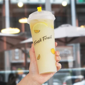 

50pcs High quality thick frosted transparent disposable plastic cups 500ml coffee tea juice drink takeaway cup with lid