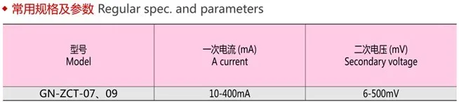 ZCT-07 Regular spec and parameters