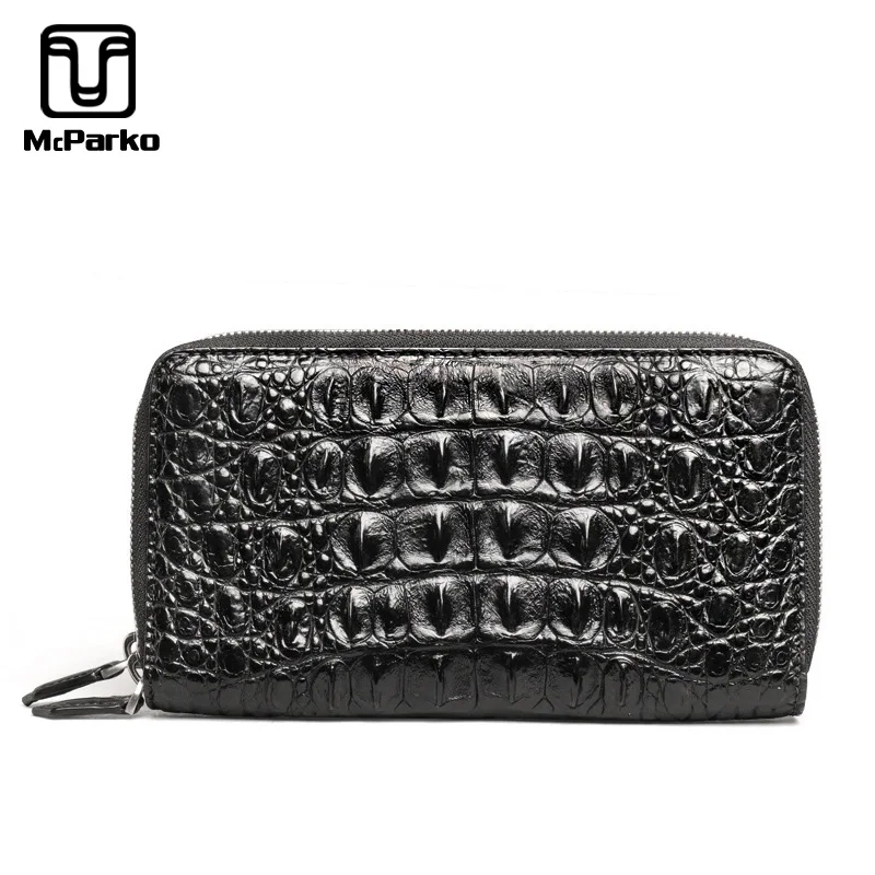 

McParko Authentic Crocodile Clutch Wallet Men Luxury Leather Wallet 2-Zipper Layer Card Holder Purse Made Of Crocodile Back Bone