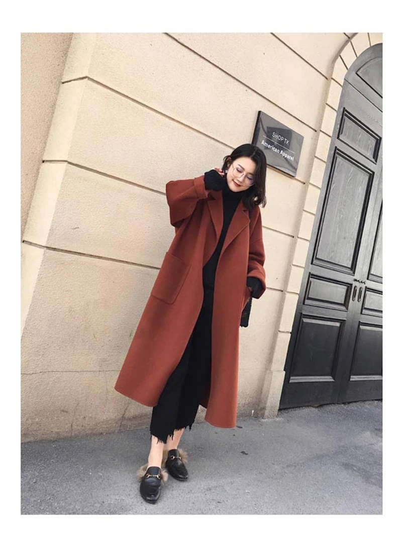 

Woolen overcoat womenmedium and long style new autumn and winter Korean version popular double-sided thicker woolen jacket