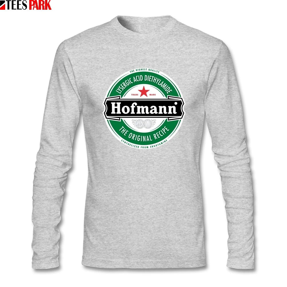 Hofmann LSD beer label Футболка мужская жизнь хлопок длинный рукав футболка мужская одежда топы с принтом футболка для мужчин - Цвет: Серый