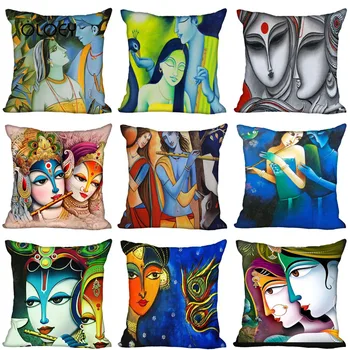 

Canvas Painting Square Polyester Cushion Cover Home Bedroom Hotel Car Decoration Cushion Cover Wedding Personality Gift 45x45cm.