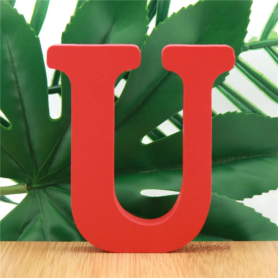 U 1 шт., 10 см, для дня рождения, свадьбы, домашнего декора, деревянные буквы, алфавит, красное имя, дизайн, художественное ремесло, стоящее, сделай сам, надпись, 3,94 дюймов - Цвет: U
