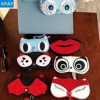 

Lips PU Leather Eyewear Case 2019 New Fashion Animal Cartoon Women Portable Sun Eye Glasses Box Sunglasses Cute Protection Bags