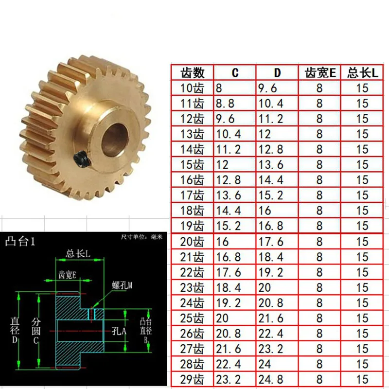 

0.8Modulus Copper 0.8M 12Teeth~55T 13T 14T 15T 16T 20T 30T 40T Convex Plate Cylindrical Gear precision hole