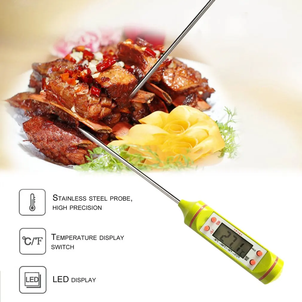 Цифровой ЖК-экран, термометр для пищевых продуктов Зонд из нержавеющей стали, кухонная печь для барбекю, жидкие кухонные принадлежности