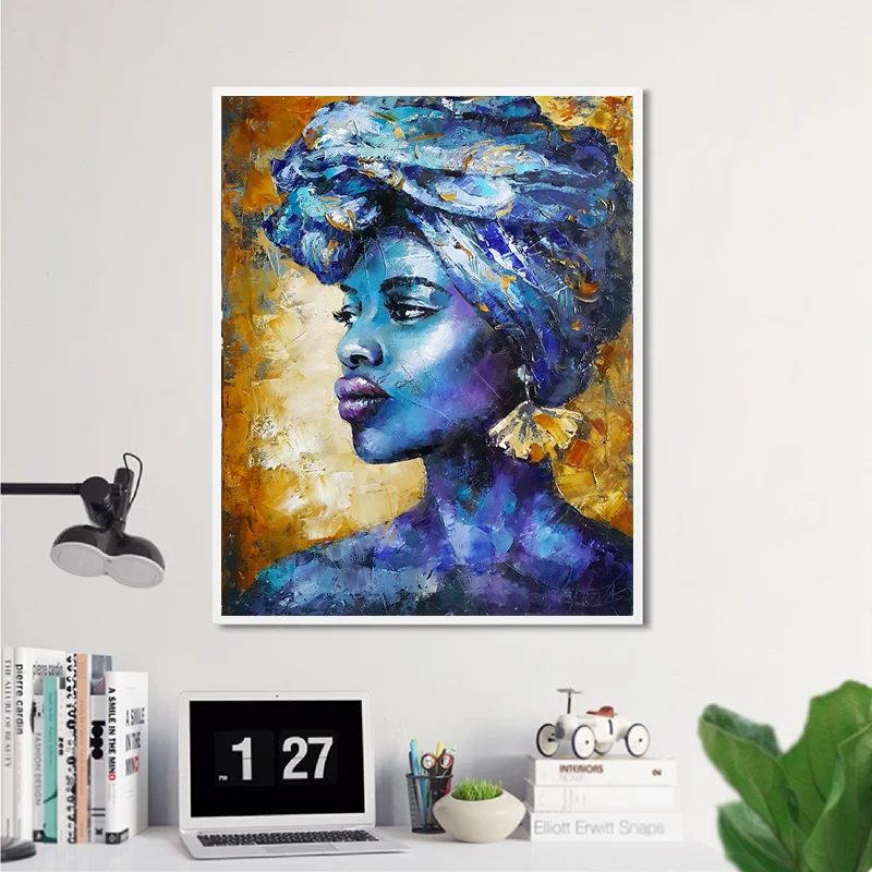 

Nordic Wall Art Abstract Blue African Woman Fashion Canvas Painting Modern Hd Poster And Prints Home For Living Room Wall Decor