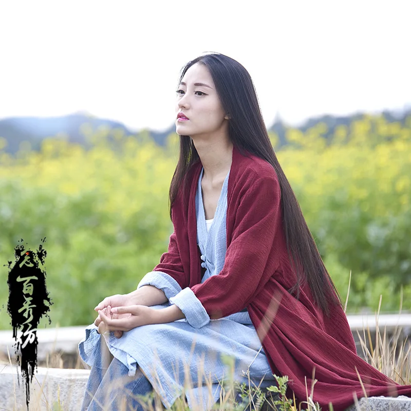 

Женская/Мужская Повседневная Блузка для пар, кардиган ханьфу в китайском стиле, чайное пальто для Тай-Чи, кунг-фу дзен, халат, кимоно, хаори, Восточная одежда