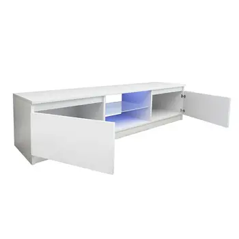 

130CM Width White Modern TV Stand High Gloss Door Matt Cabinet Unit LED Light