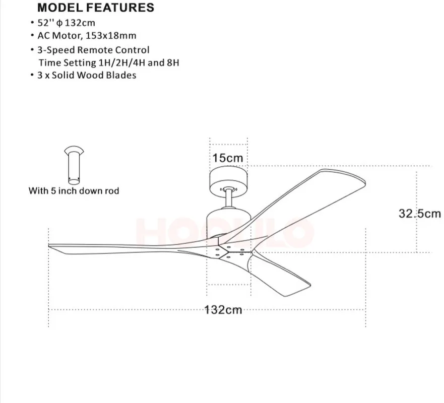 HOOLILO, новинка, 7 цветов, современные твердые деревянные лопасти, 110 В, 220 В, 52 дюйма, потолочный вентилятор, пульт дистанционного управления, Классический ретро потолочный вентилятор