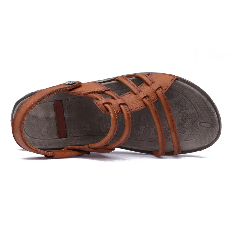 

Full-grain Leather Summer Genuine Leather Breathable Sandals Trend Men Open Toe A- line Sandals Youth Leather Sandals