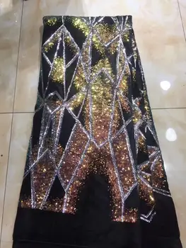 

New Multicolor Sequins African Lace Fabrics 2019 Embroidered High Quality Black Nigerian Velvet French Tulle Lace Fabric Lace
