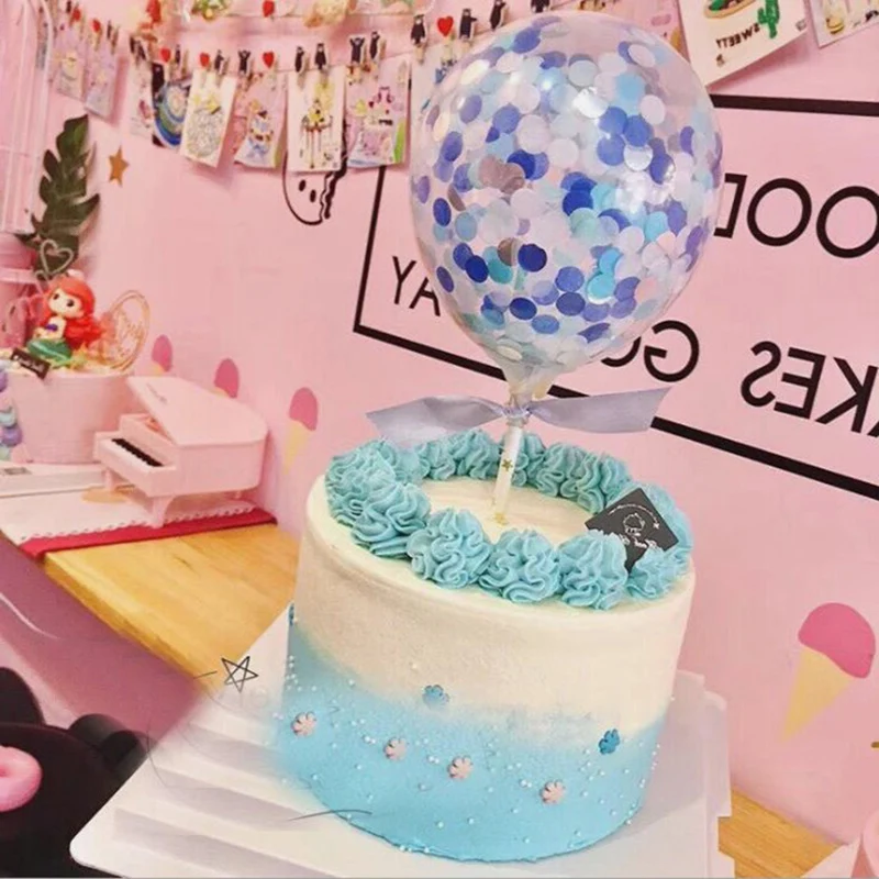 Воздушный шар торт Топпер воздушный шар "Конфетти" С Днем Рождения Декор зеркальный торт Топпер блестки цветной шар с бантом бумажная палочка