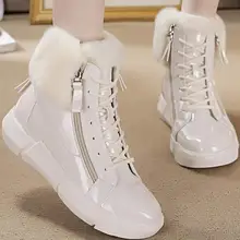 Зимние сапоги; женская зимняя теплая плюшевая обувь на платформе; женские меховые ботильоны на плоской подошве; Студенческая Водонепроницаемая зимняя теплая хлопковая обувь на шнуровке