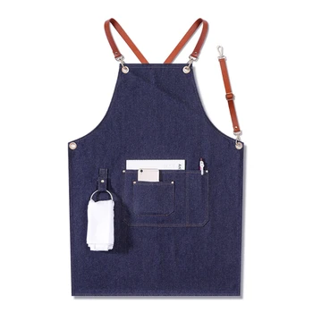 

Blue Denim Apron for Men Chef Work for Barbeque Cooking with Towel Loops