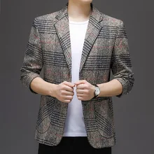 Plaid suit jacket men's business leisure slim suit youth jacket two buttons