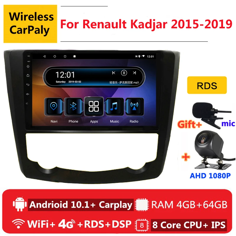 

2 din 8 core android 10 car radio auto stereo for Renault Kadjar 2015 2016 2017 2018 2019 navigation GPS DVD Multimedia Player
