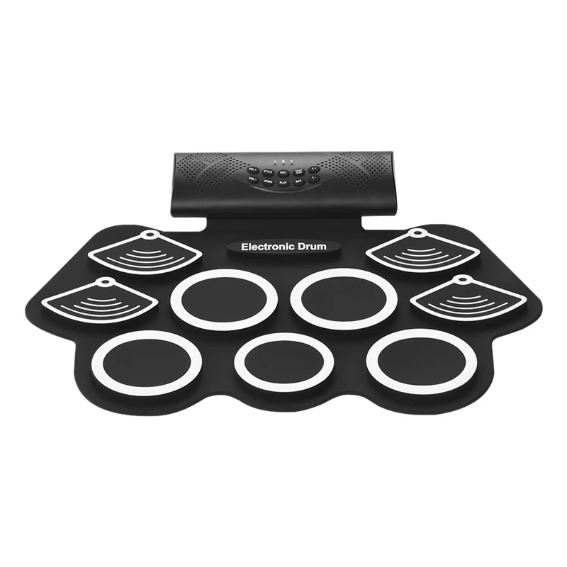 Promo  TOP-Portable Electronics Roll Up Drum Pad Set 9 Silicon Pads Built-In Speakers with Drumsticks Foot