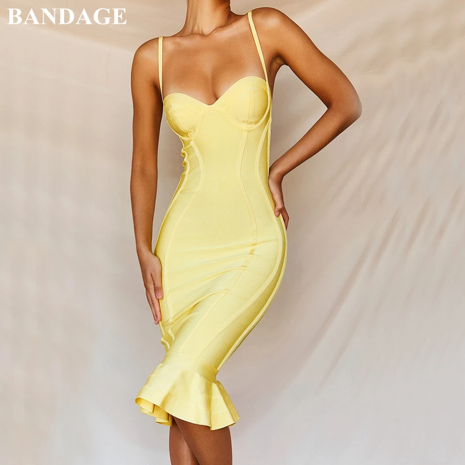 Бандажное осеннее новое облегающее Бандажное платье для женщин, Vestidos, без рукавов, на бретельках, платье русалки, Клубные, миди, вечерние платья знаменитостей