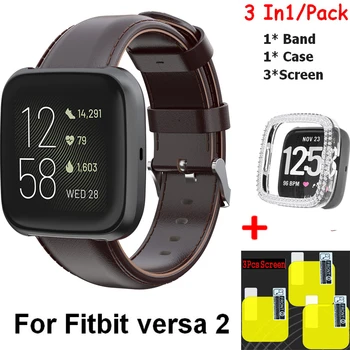 

Screen Protectors Film For Fitbit Versa 2 Watch Band Leather Smartwatch Wrist Strap for Fitbit Versa 2 Frame Protective case