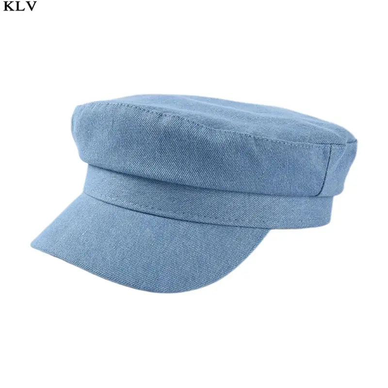 Light Denim Blue Британский стиль, для женщин и мужчин, Ретро стиль, вареный деним, плоский верх, берет, кепка, солнцезащитный козырек, для студентов, художника, Bakerboy, Newsboy, темно-синяя шляпа - Цвет: Light Denim Blue
