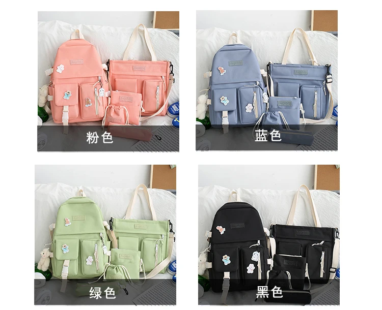 NEW 5 Piece Set backpacks fashion canvas kawaii female Korean Shoulder bag Casual College Students backpack School bag for girl
