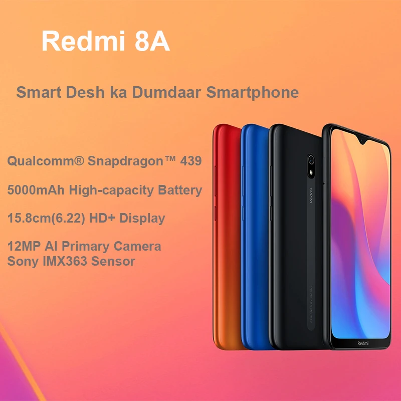 Цена Xiaomi Redmi 8A 8 A с глобальной версией, 2 Гб, 32 ГБ, 6,22 дюйма, Восьмиядерный мобильный телефон Snapdargon 439, 5000 мАч, смартфон с камерой 12 МП