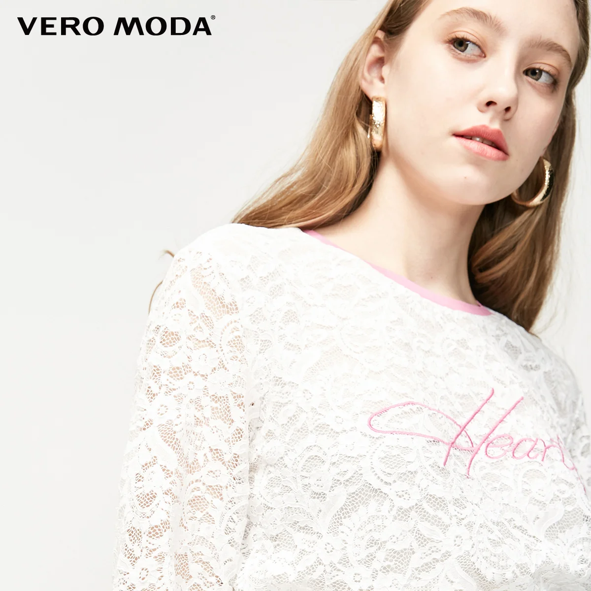 Vero Moda Женская Кружевная футболка с круглым вырезом 3/4 рукавами | 319130512