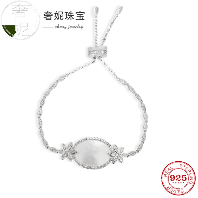 Cheny fit s925 Серебряный браслет белого цвета с листьями, классический модный дизайн, модные ювелирные изделия, женский браслет