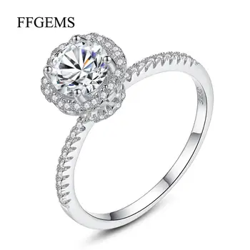 

100% Sterling silver Natural Moissanite with certificate Round Cut 1.0CT VVS1 D Rings Fine Jewelry For Women Wedding Engagement