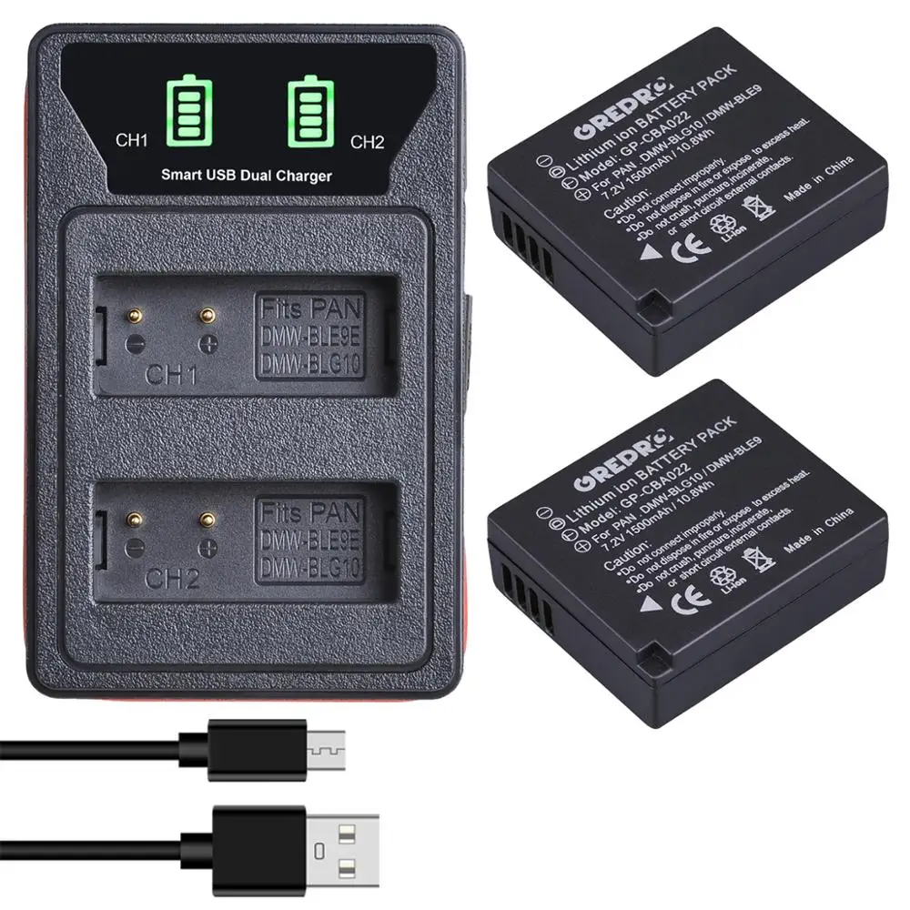 1500mAh DMW-BLG10 DMW BLG10 BLG10E Battery +LED Dual Charger with USB and Type-c for Panasonic LUMIX GF5 GF6 GX7 LX100 GX80 GX85 coin battery Batteries