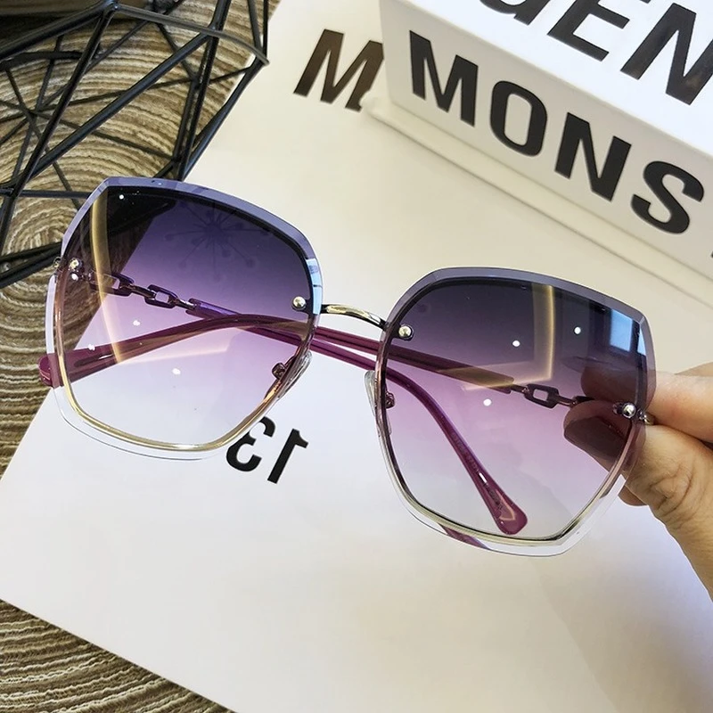 High Quality Women Rimless Square Sunglasses 2022 Brand Designer Sun Glasses Vintage Shades Female Pink Eyewear Gafas De Sol sunglasses for women