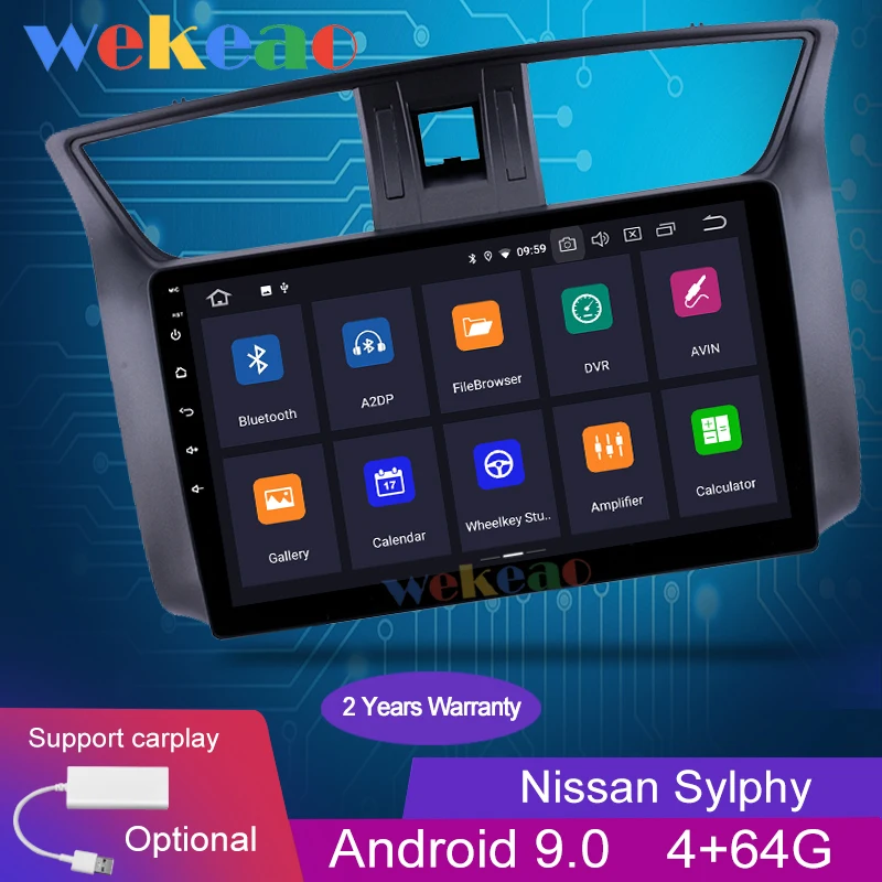  Wekeao Touch Screen 10.1'' Android 9.0 Car Radio Automotivo Car Dvd Player For Nissan Sentra Androi