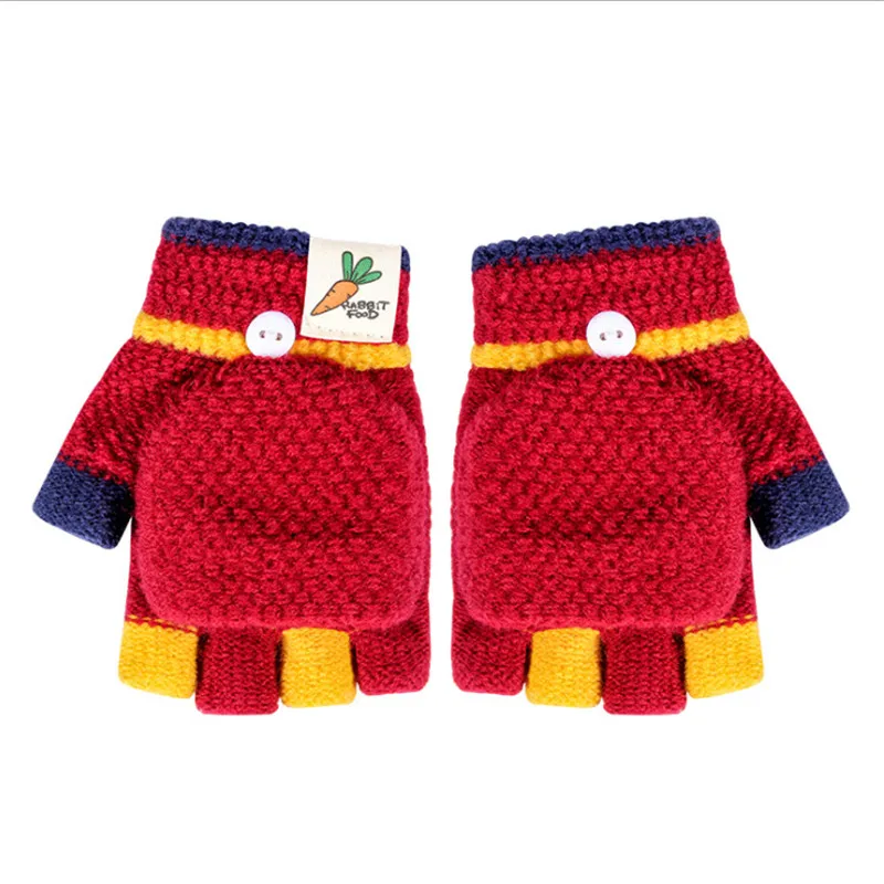 Для детей 3-6 лет; Детские Зимние теплые плотные перчатки для девочек и мальчиков; варежки с редиской; перчатки с имитацией кашемира - Цвет: Красный