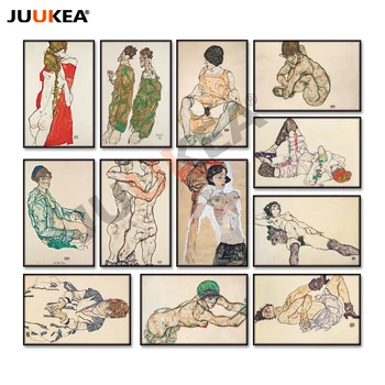 

12PCS Egon Schiele Body Color Delineation Sketch Canvas Art Print Painting Poster group Wall Picture For Living Room Home Decor