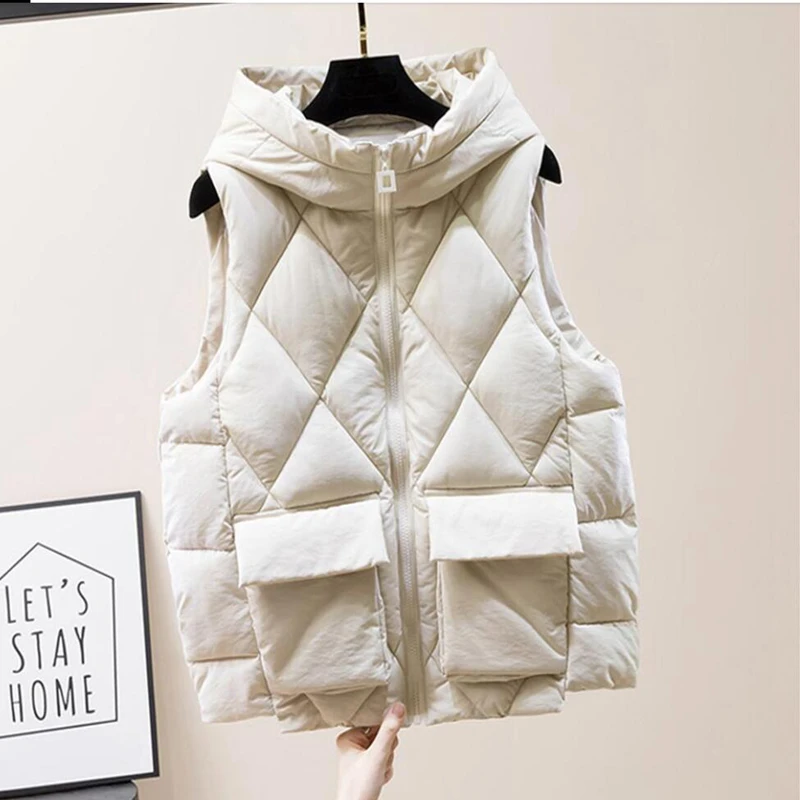 

2020 Winter Women Vest Cotton Sleeveless Jacket Vest Waistcoat black Warm Solid Vests Slim Pockets Women's Clothing vest