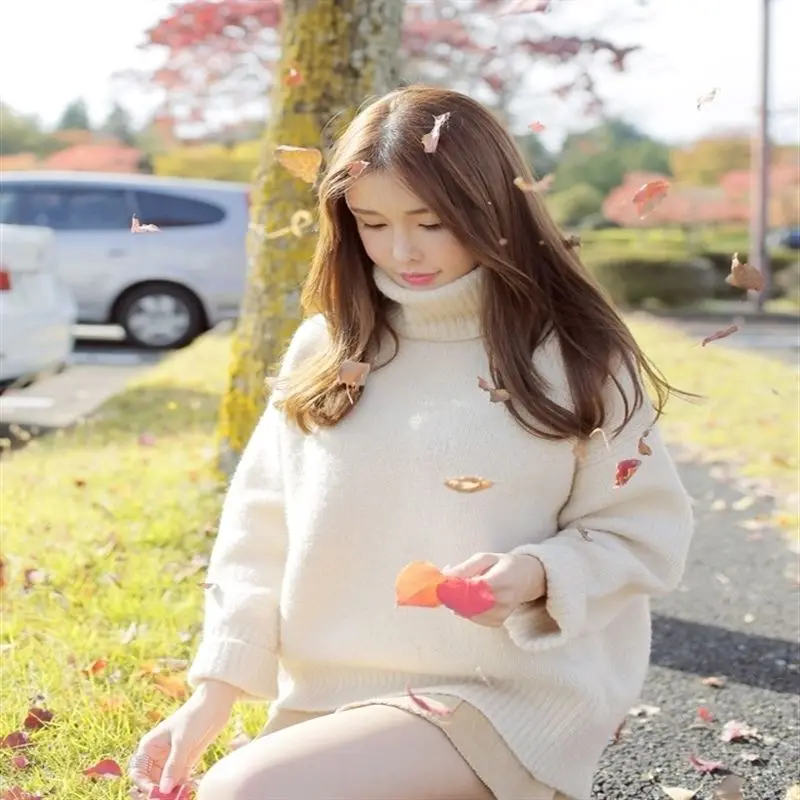 Свитер с высоким воротом женский осенне зимний новый Однотонный свитер в