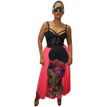 Популярные головные портреты длинная юбка с принтом подходит для женщин Высокая талия плиссированная юбка и высокая уличная мода длина по щиколотку Юбка 3799