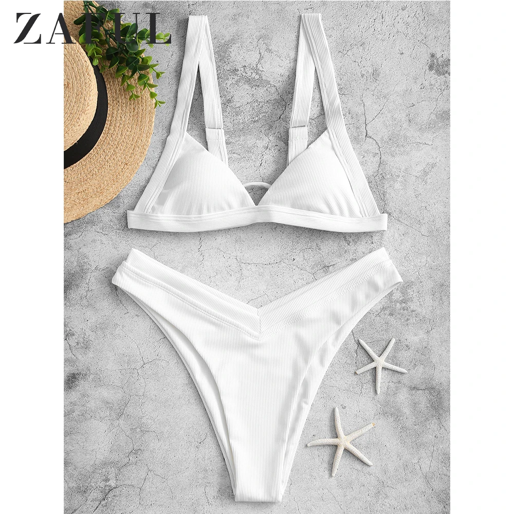 zaful ribbed high leg bikini set