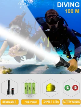 

XHP90.2 POWERFUL LED UNDERWATER FLASHLIGHT LAMP WATERPROOF DIVING TORCH 26650 OR18650 XHP70 XHP50 HUNTING SCUBA FLASH LIGHT