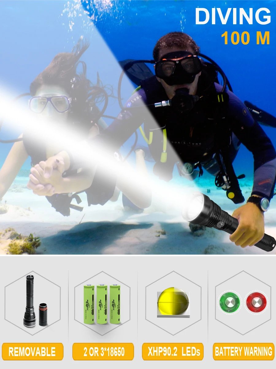 

xhp90.2 powerful led underwater flashlight lamp waterproof diving torch 26650 or18650 xhp70 xhp50 hunting scuba flash light