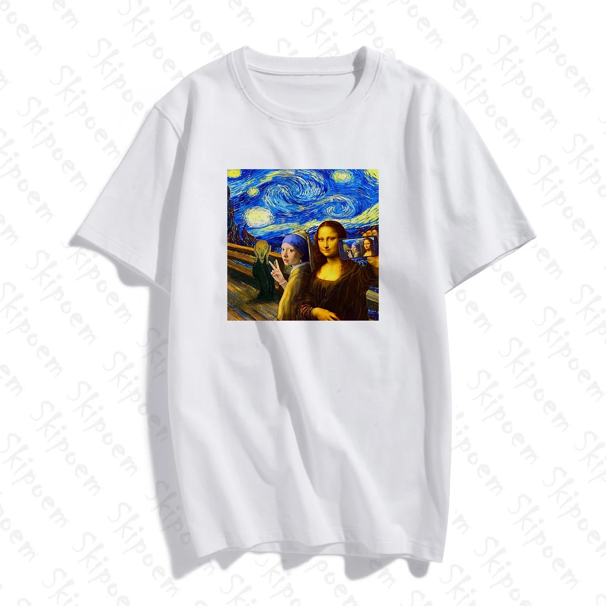 

2020 Fashion T shirt Funny Van Gogh Da Vinci Mona Lisa Custom Cotton O Neck T Shirt Plus Size Short Sleeve Brand Female T Shirt