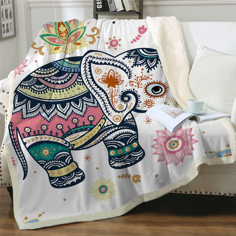 BeddingOutlet супер мягкое уютное бархатное плюшевое одеяло Радужный слон Современная линия искусство шерпа одеяло для дивана пледы путешествия
